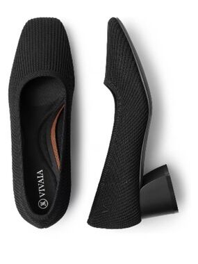 VIVAIA Melody Chunky Heels Square Toe Black Women’s EU 40 US 9 Knit Comfort